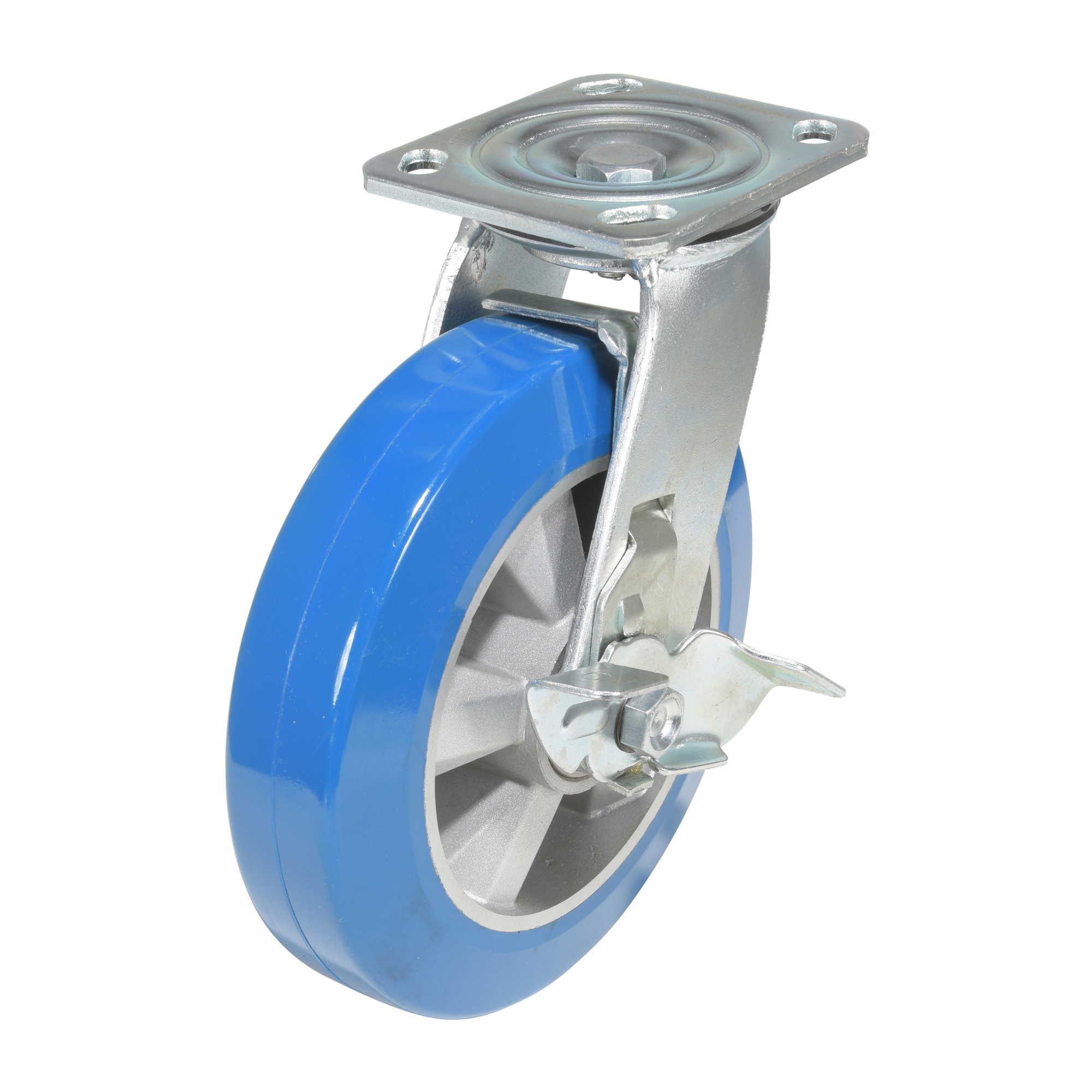 Vestil Poly Precision Ball Bearing Swivel Brake Caster - 8in. Wheel Diameter, Polyurethane on Aluminum, Model# CST-PB-8X2PUA-SWB